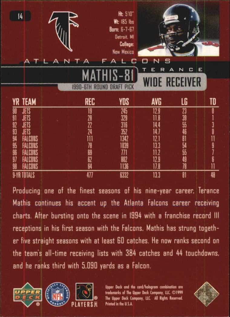 1999 Upper Deck Exclusives 100 #14 Terance Mathis back image