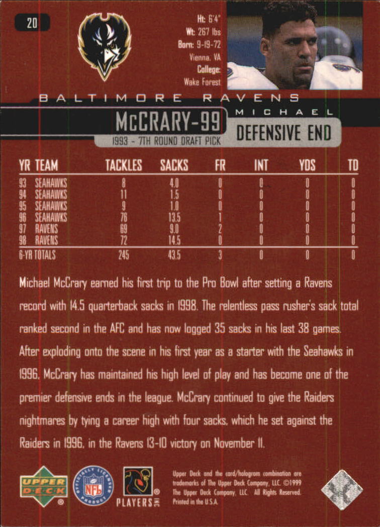 1999 Upper Deck Exclusives 100 #20 Michael McCrary back image