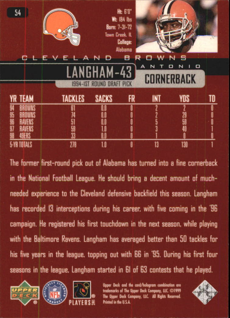 1999 Upper Deck Exclusives 100 #54 Antonio Langham back image