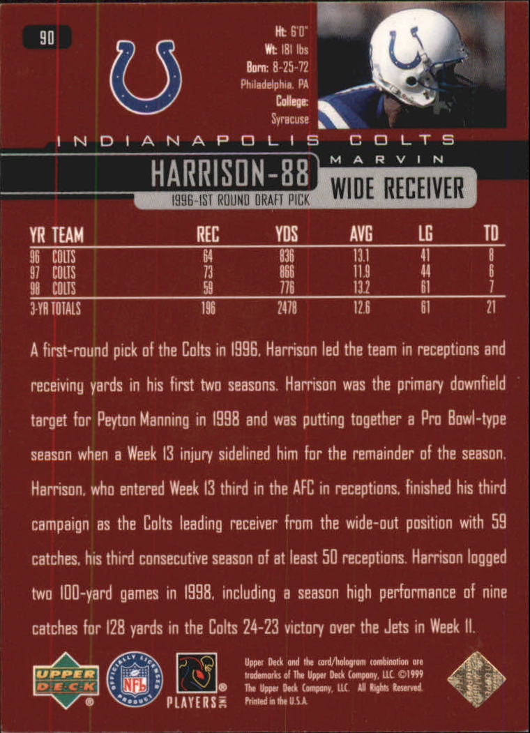 1999 Upper Deck Exclusives 100 #90 Marvin Harrison back image