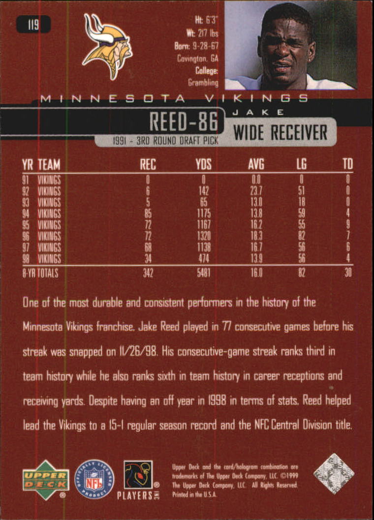 1999 Upper Deck Exclusives 100 #119 Jake Reed back image
