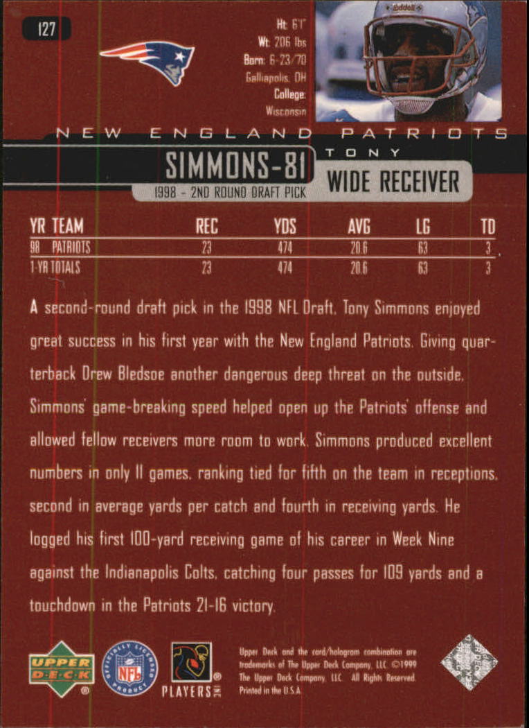 1999 Upper Deck Exclusives 100 #127 Tony Simmons back image