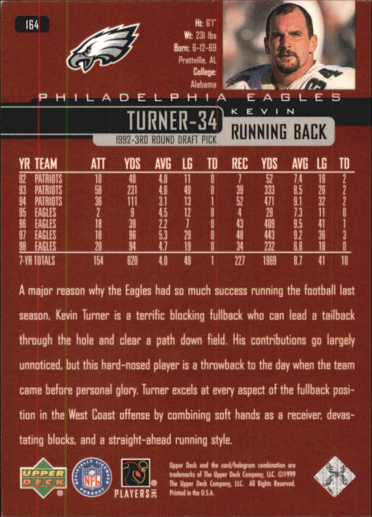 1999 Upper Deck Exclusives 100 #164 Kevin Turner back image