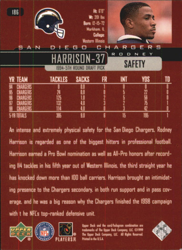 1999 Upper Deck Exclusives 100 #186 Rodney Harrison back image