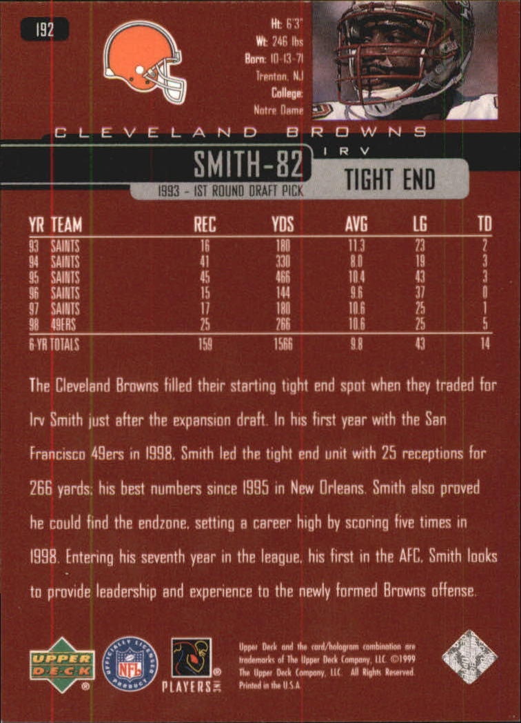 1999 Upper Deck Exclusives 100 #192 Irv Smith back image