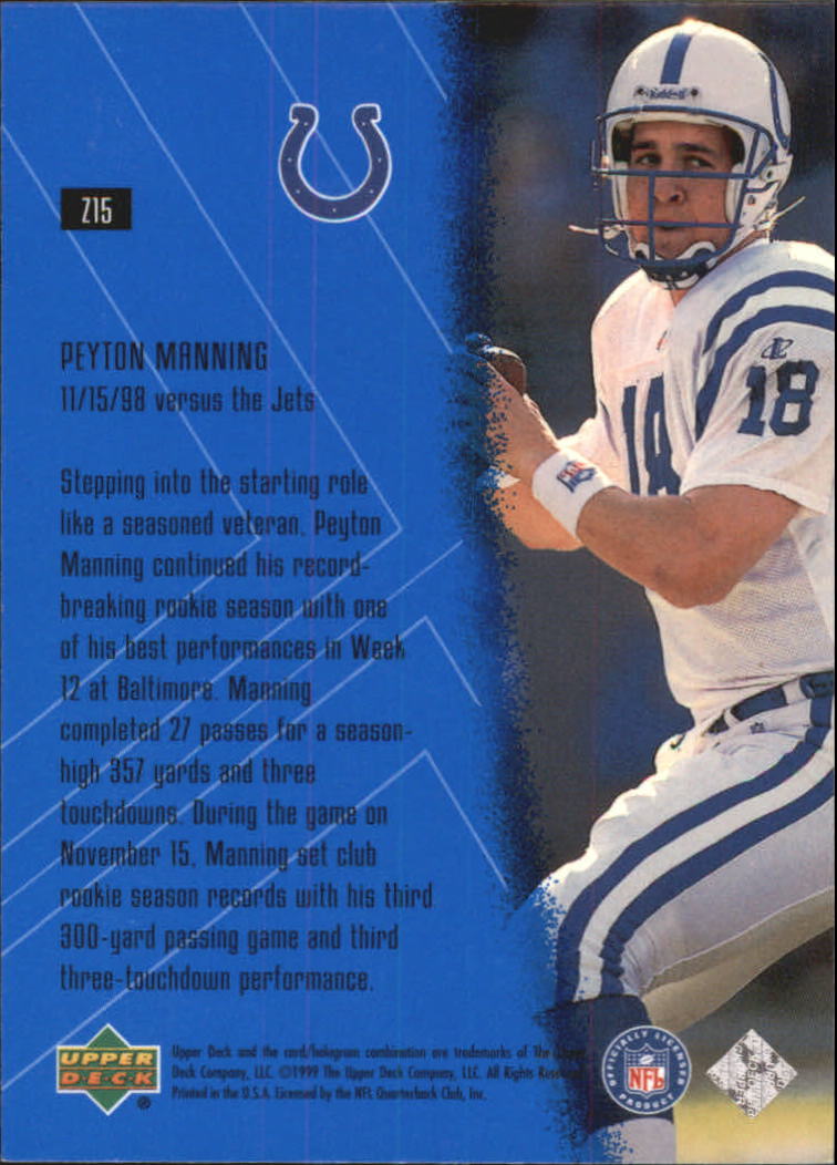 1999 Upper Deck Highlight Zone #Z15 Peyton Manning back image