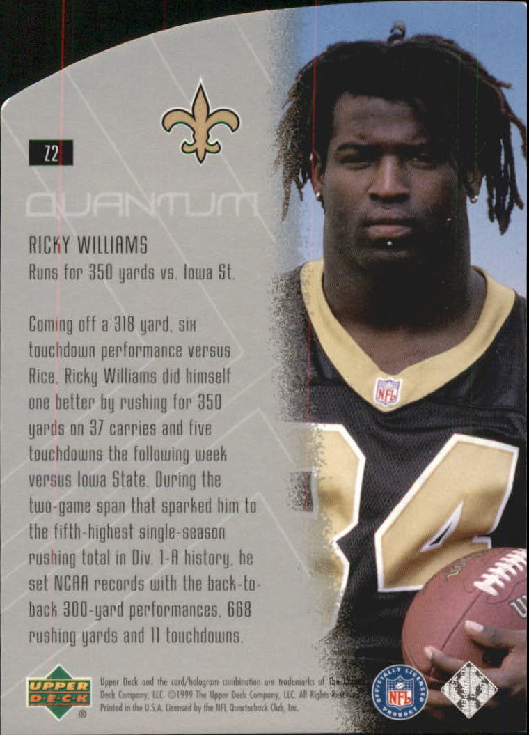 1999 Upper Deck Highlight Zone Quantum Silver #Z2 Ricky Williams back image