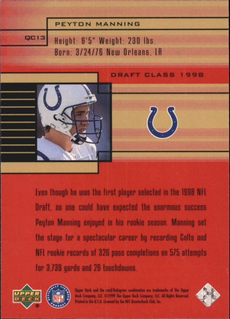 1999 Upper Deck Quarterback Class #QC13 Peyton Manning back image