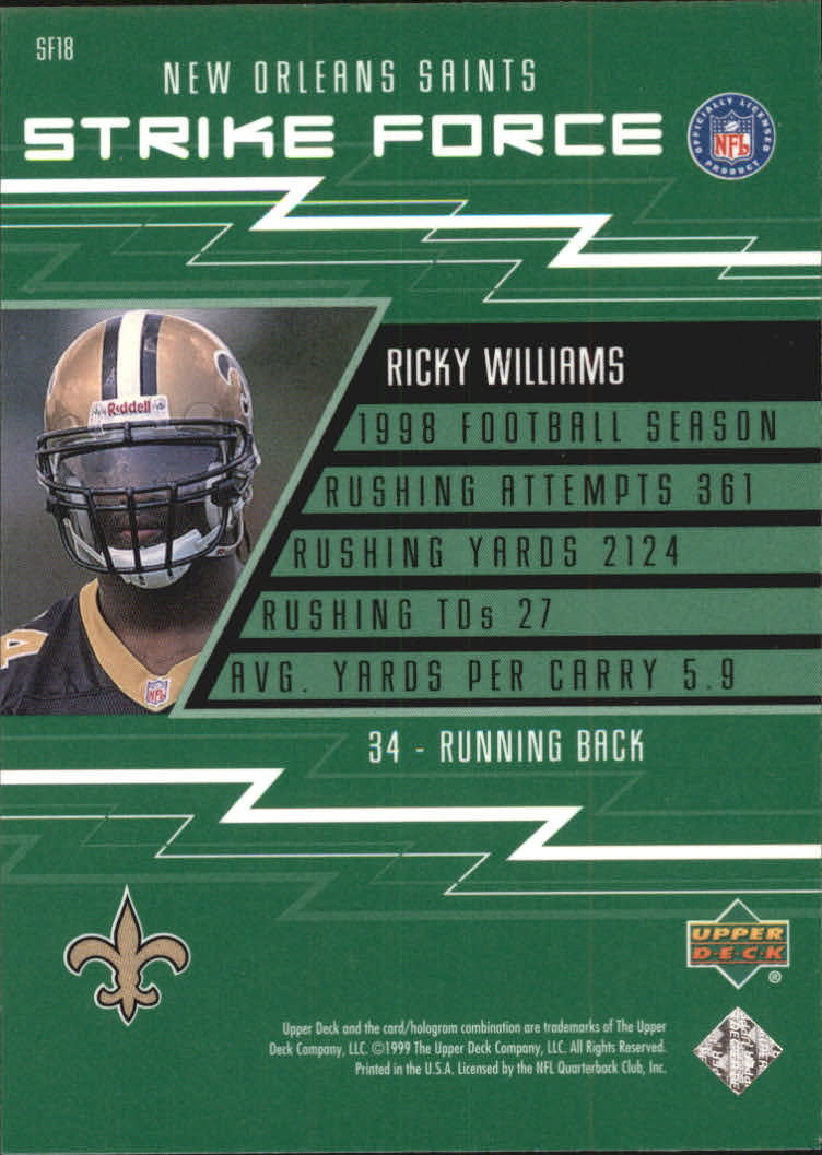 1999 Upper Deck Strike Force #SF18 Ricky Williams back image