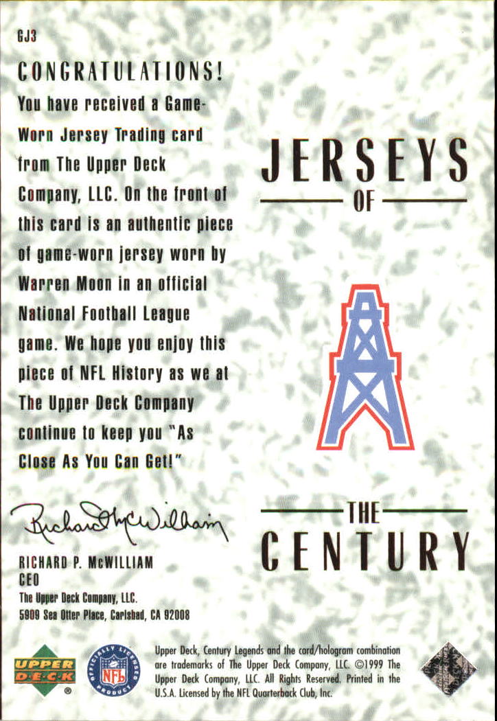 1999 Upper Deck Century Legends Jerseys of the Century #GJ3 Warren Moon back image