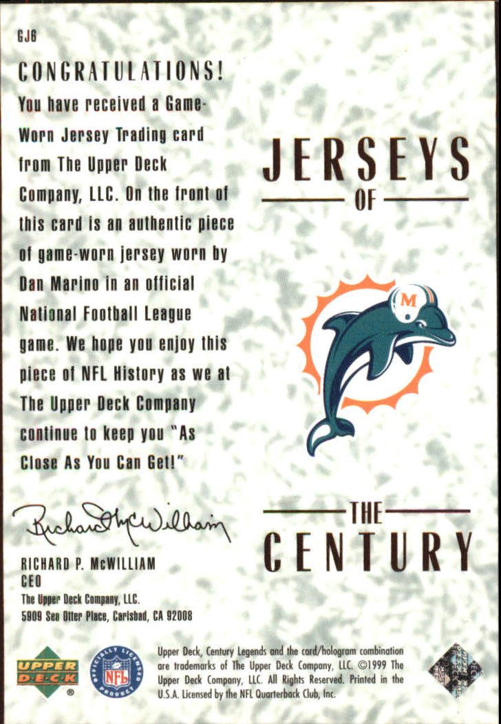 1999 Upper Deck Century Legends Jerseys of the Century #GJ6 Dan Marino back image