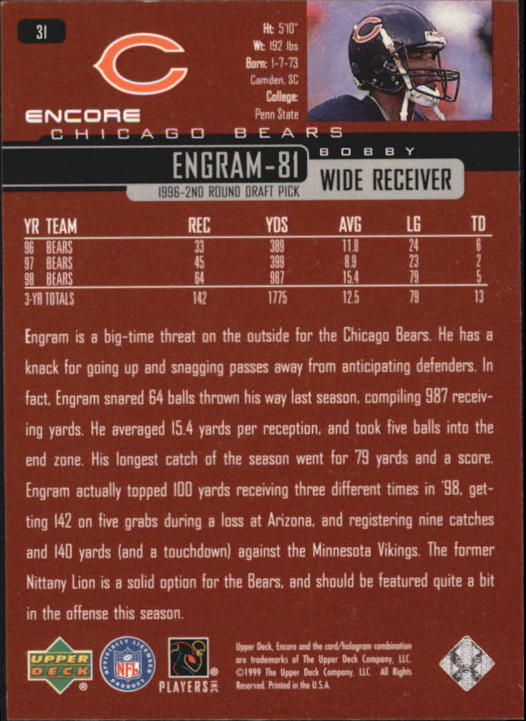 1999 Upper Deck Encore #31 Bobby Engram back image