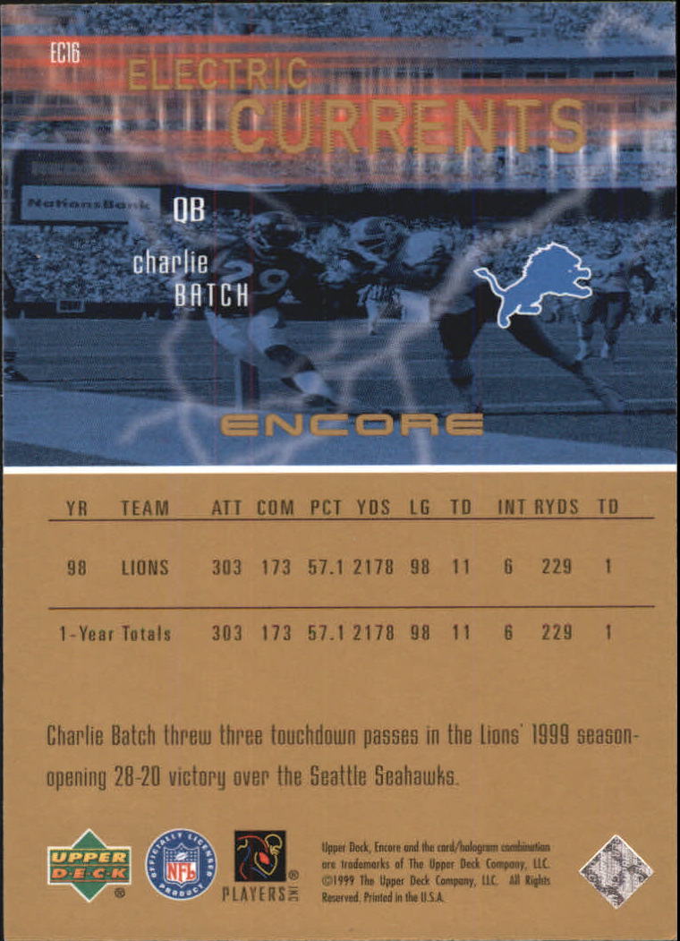 1999 Upper Deck Encore Electric Currents #EC16 Charlie Batch back image