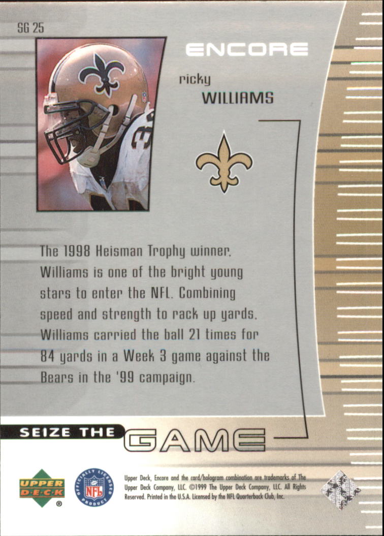 1999 Upper Deck Encore Seize the Game #SG25 Ricky Williams back image