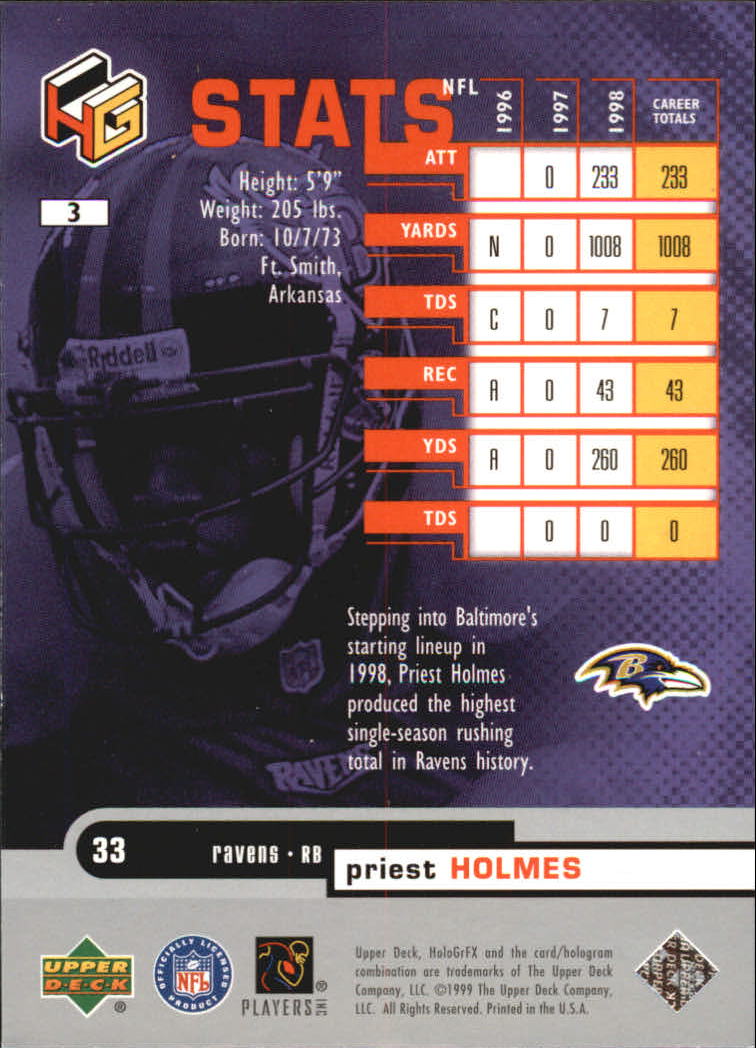 1999 Upper Deck HoloGrFX #3 Priest Holmes back image