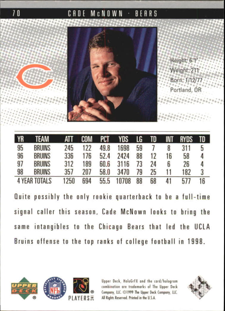 1999 Upper Deck HoloGrFX #70 Cade McNown RC back image