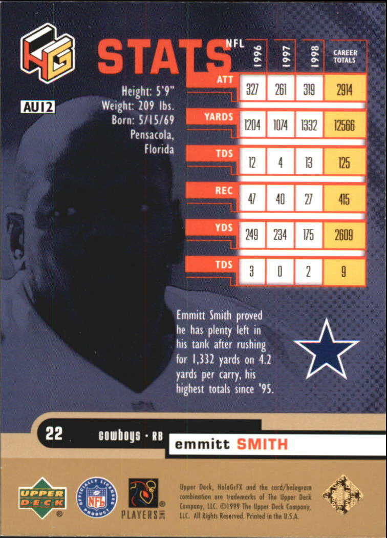 1999 Upper Deck HoloGrFX Ausome #12 Emmitt Smith back image