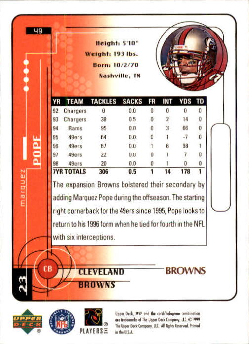 1999 Upper Deck MVP Football (Pick Card From List) C146 01-25 - Bild 83 von 321