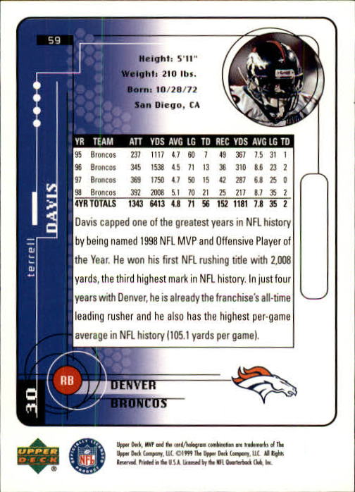 1999 Upper Deck MVP Football (Pick Card From List) C146 01-25 - Bild 91 von 321