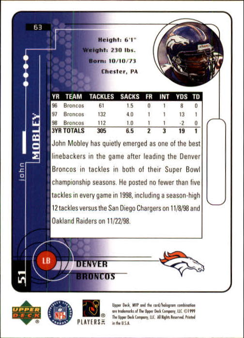A1836- 1999 Upper Deck MVP FB Cards 1-220 +Rookies -You Pick- 15+ FREE US SHIP - Picture 121 of 419