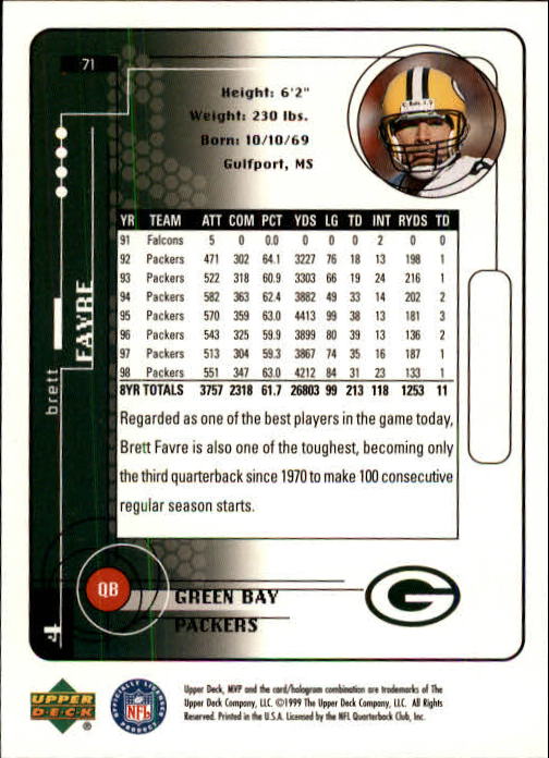 A1836- 1999 Upper Deck MVP FB Cards 1-220 +Rookies -You Pick- 15+ FREE US SHIP - Picture 137 of 419