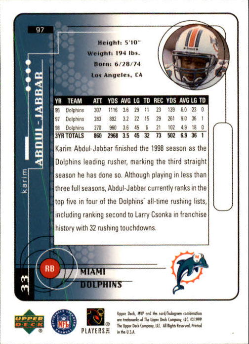 1999 Upper Deck MVP Football (Pick Card From List) C146 01-25 - Bild 151 von 321