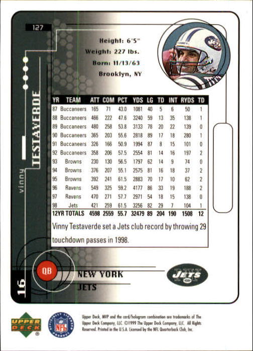 A1836- 1999 Upper Deck MVP FB Cards 1-220 +Rookies -You Pick- 15+ FREE US SHIP - Picture 245 of 419