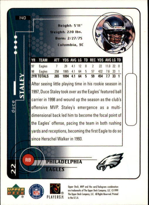 A1836- 1999 Upper Deck MVP FB Cards 1-220 +Rookies -You Pick- 15+ FREE US SHIP - Picture 269 of 419