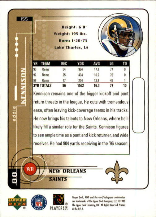A1836- 1999 Upper Deck MVP FB Cards 1-220 +Rookies -You Pick- 15+ FREE US SHIP - Picture 295 of 419
