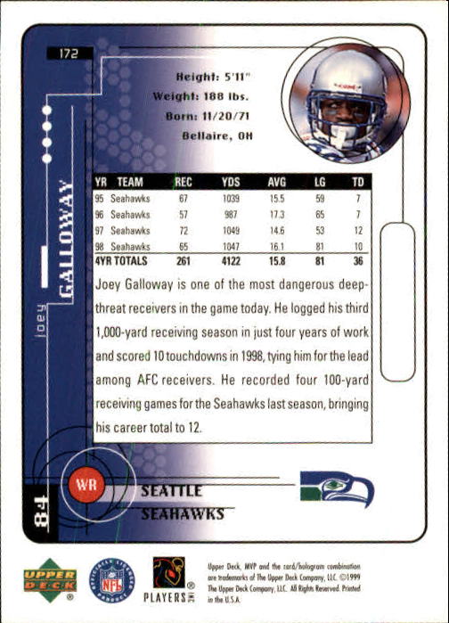 A1836- 1999 Upper Deck MVP FB Cards 1-220 +Rookies -You Pick- 15+ FREE US SHIP - Picture 327 of 419