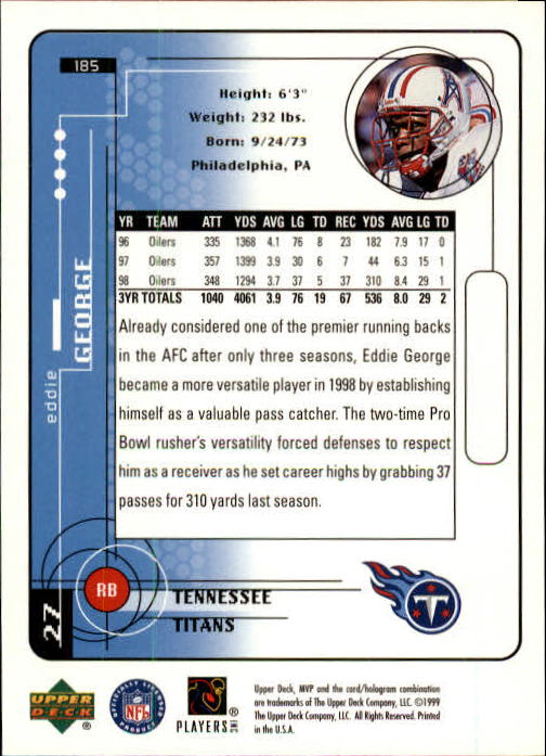 A1836- 1999 Upper Deck MVP FB Cards 1-220 +Rookies -You Pick- 15+ FREE US SHIP - Picture 353 of 419