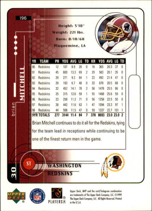A1836- 1999 Upper Deck MVP FB Cards 1-220 +Rookies -You Pick- 15+ FREE US SHIP - Picture 373 of 419