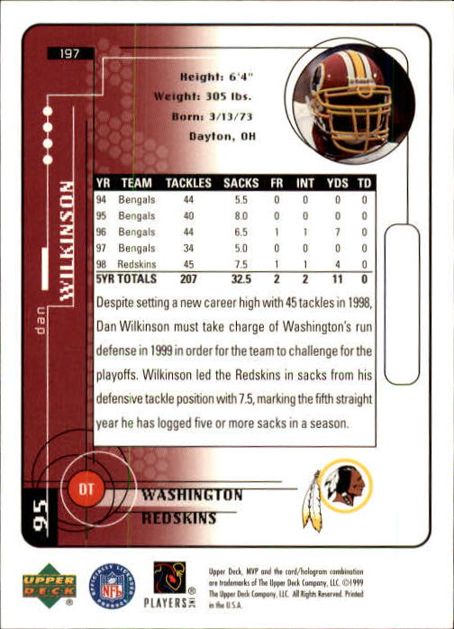 1999 Upper Deck MVP #197 Dan Wilkinson back image