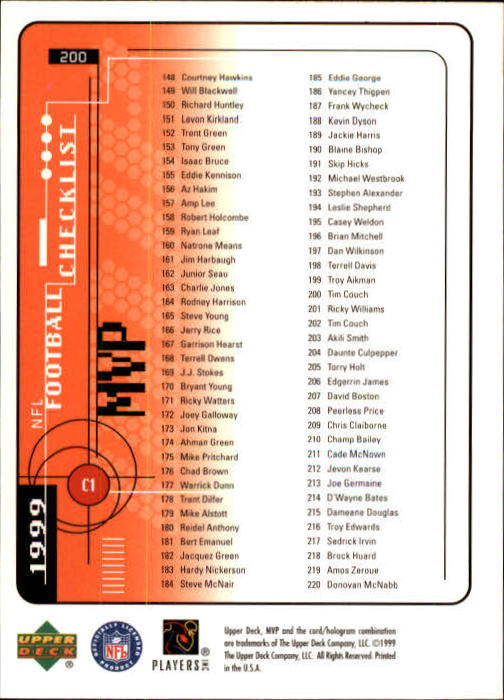 A1836- 1999 Upper Deck MVP FB Cards 1-220 +Rookies -You Pick- 15+ FREE US SHIP - Picture 381 of 419