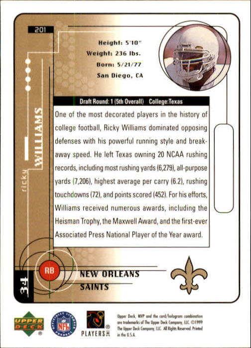 A1836- 1999 Upper Deck MVP FB Cards 1-220 +Rookies -You Pick- 15+ FREE US SHIP - Picture 383 of 419