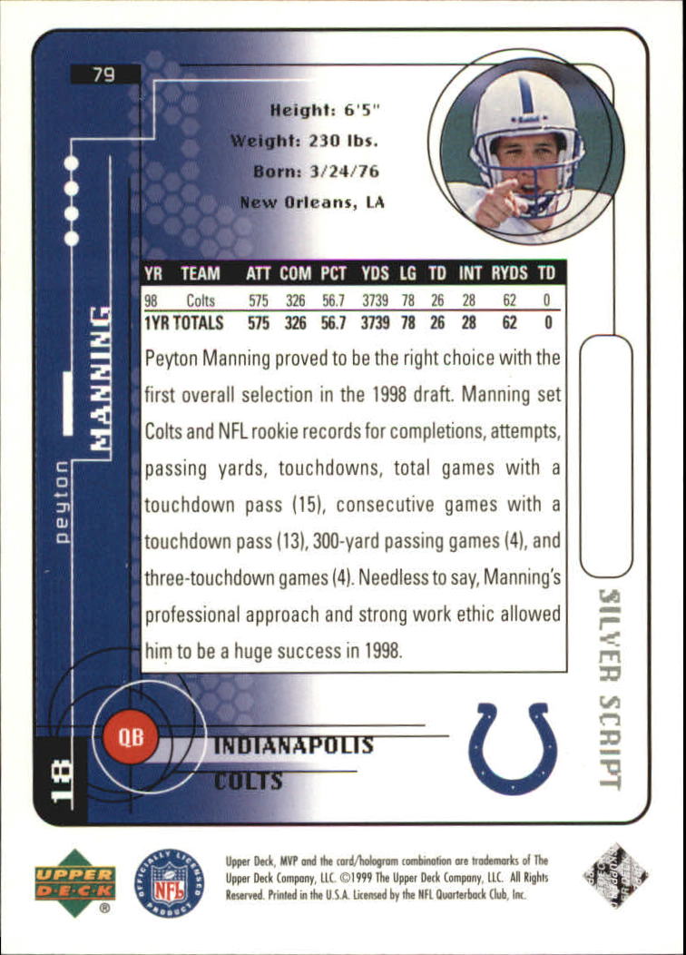 1999 Upper Deck MVP Silver Script #79 Peyton Manning