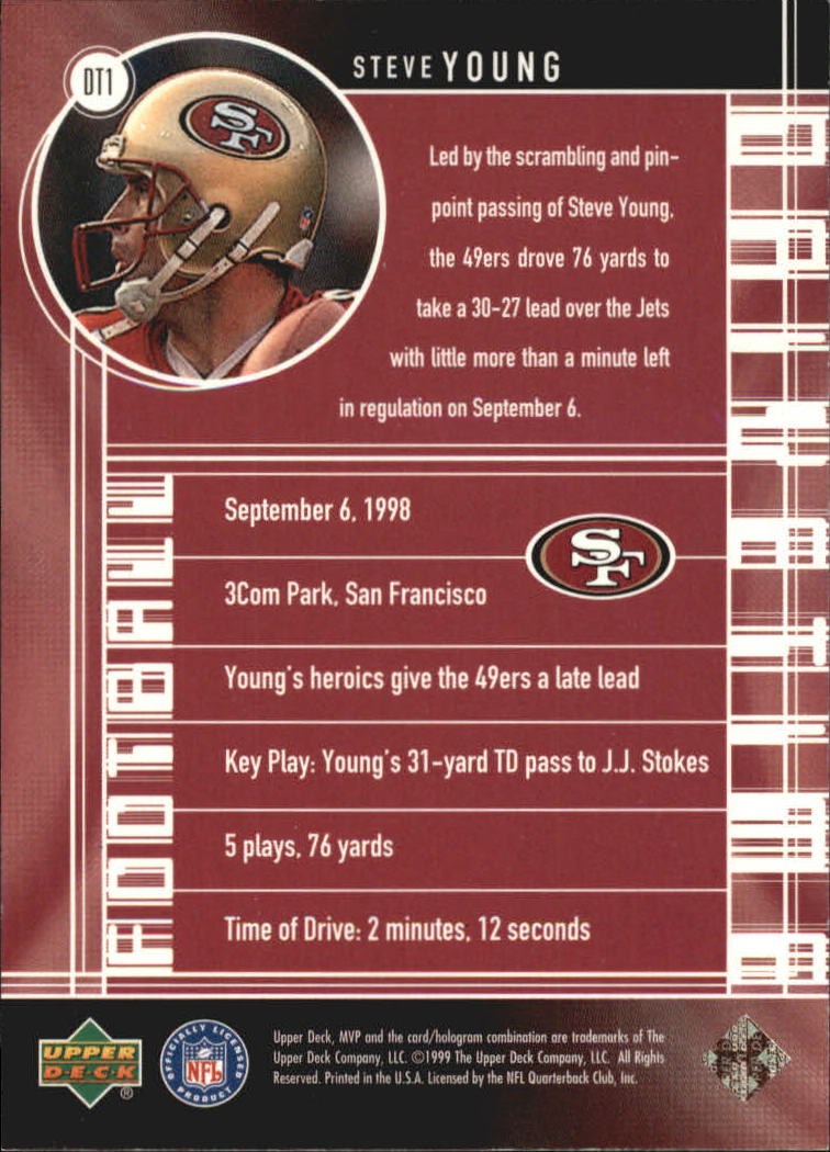 1999 Upper Deck MVP Drive Time #DT1 Steve Young back image