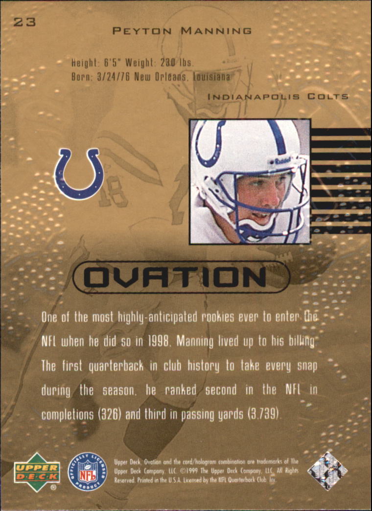 1999 Upper Deck Ovation #23 Peyton Manning back image