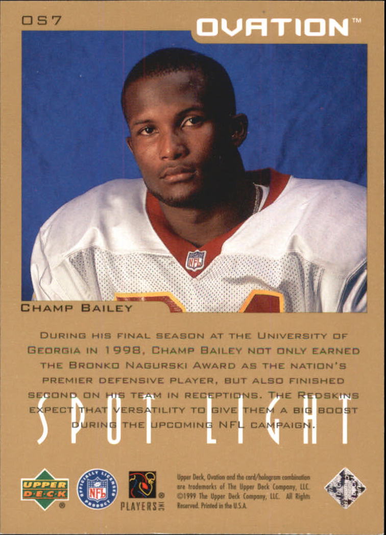 1999 Upper Deck Ovation Spotlight #OS7 Champ Bailey back image