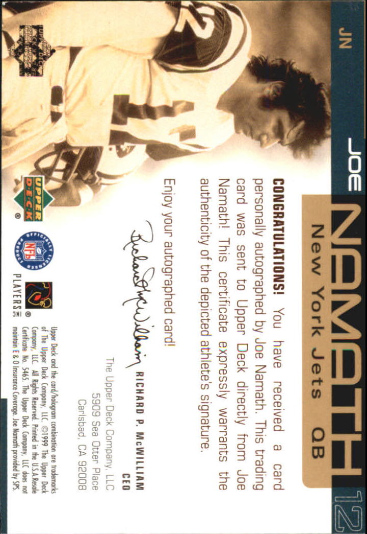 1999 Upper Deck Ovation Super Signatures Silver #JN Joe Namath back image