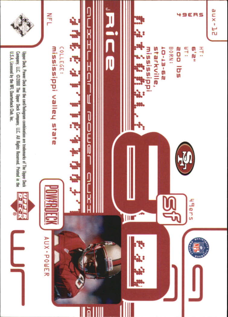 1999 Upper Deck PowerDeck Auxiliary #AUX12 Jerry Rice back image