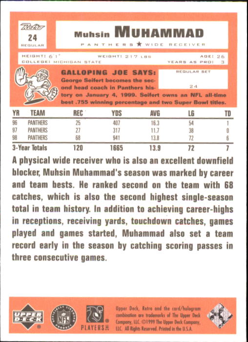 1999 Upper Deck Retro #24 Muhsin Muhammad back image