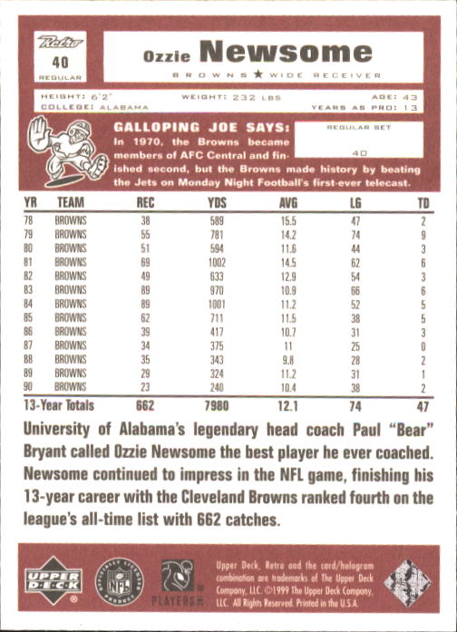 A7636- 1999 Upper Deck Retro FB #s 1-165 +Inserts -You Pick- 15+ FREE US SHIP - Picture 139 of 330