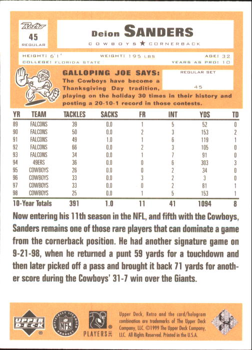 A7636- 1999 Upper Deck Retro FB #s 1-165 +Inserts -You Pick- 15+ FREE US SHIP - Picture 227 of 330