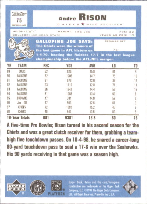A7636- 1999 Upper Deck Retro FB #s 1-165 +Inserts -You Pick- 15+ FREE US SHIP - Picture 165 of 330