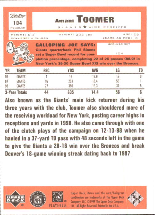 A7636- 1999 Upper Deck Retro FB #s 1-165 +Inserts -You Pick- 15+ FREE US SHIP - Picture 73 of 330