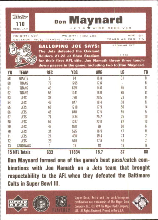 A7636- 1999 Upper Deck Retro FB #s 1-165 +Inserts -You Pick- 15+ FREE US SHIP - Picture 181 of 330