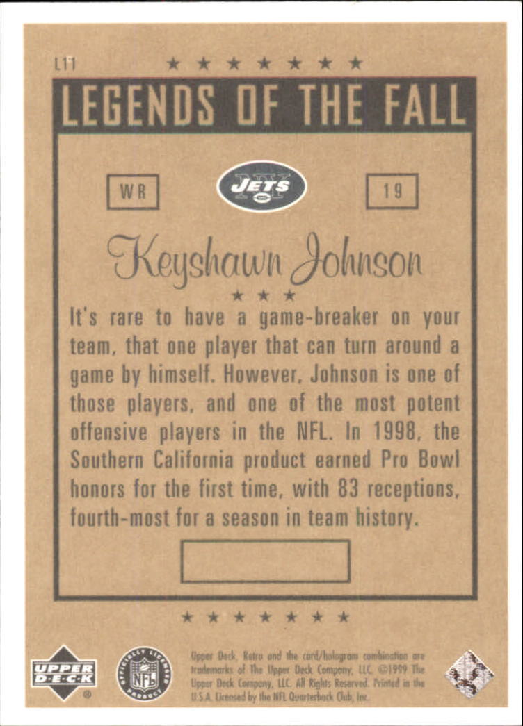 1999 Upper Deck Retro Legends of the Fall #L11 Keyshawn Johnson back image