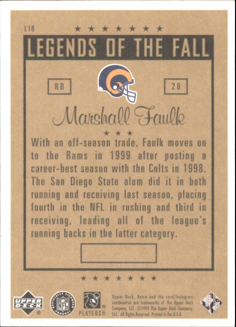 1999 Upper Deck Retro Legends of the Fall #L16 Marshall Faulk back image