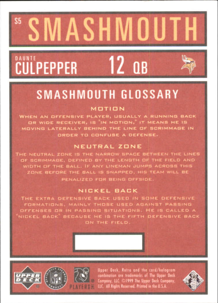 1999 Upper Deck Retro Smashmouth #S5 Daunte Culpepper back image